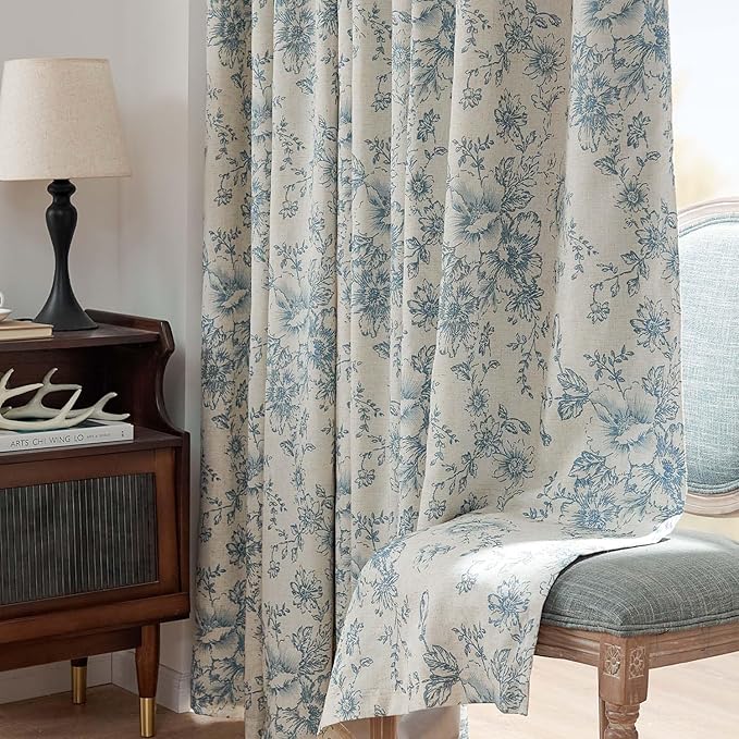 jinchan Blackout Linen Blend Curtain Floral Blackout Curtains - Image 8