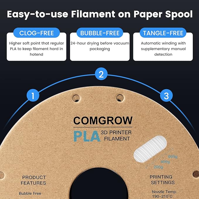 Comgrow PLA 3D Printer Filament, 3D Printer PLA Filament 1.75mm, Dimensional - Image 5
