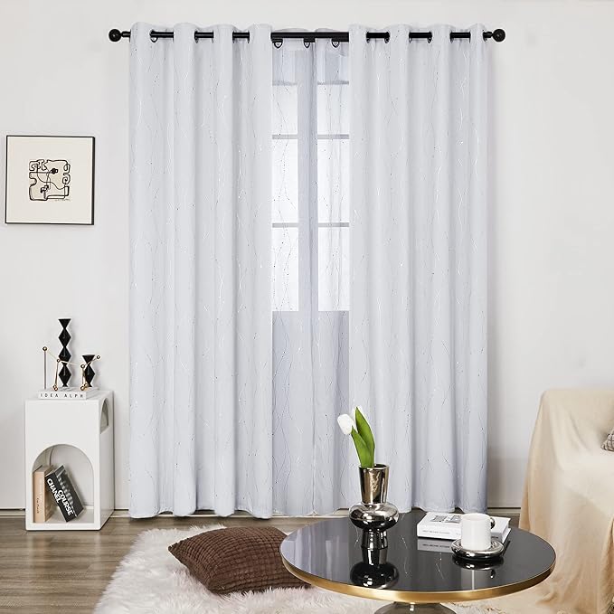 Deconovo Greyish White Curtains, Light Darkening Curtain, Thermal Insulated - Image 2