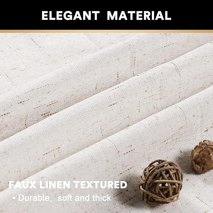 PrinceDeco Primitive Textured Linen 100% Blackout Curtains - Image 4