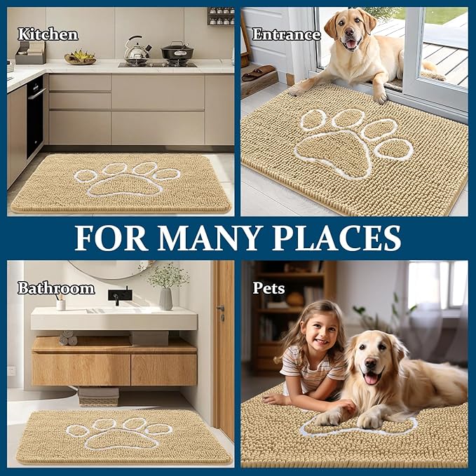 OLANLY Dog Door Mat for Muddy Paws 59x32, Paw Print Design, Absorbs Moisture - Image 8