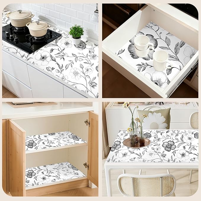 Drawer and Shelf Liner Black Flowers 17in x 20FT, Non Adhesive Anti-Slip Double - Image 9