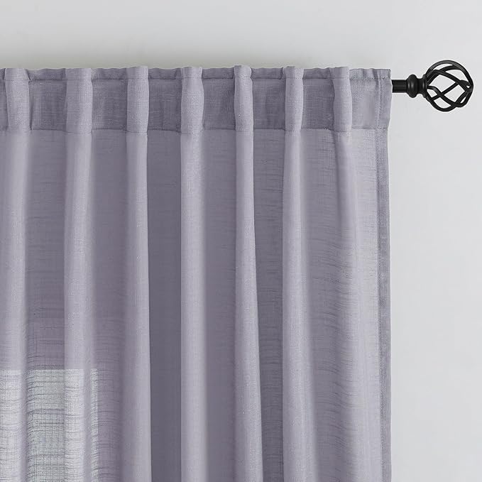 Lilac Purple Linen Back Tab Curtains 96 Inches Long 2 Panels Set - Image 7