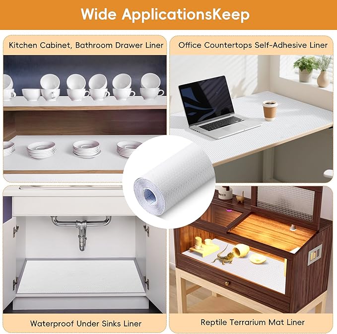 White Cabinet Liner Roll, Peel and Stick Non Slip Shelf Liner 15.7" x 13 FT - Image 7