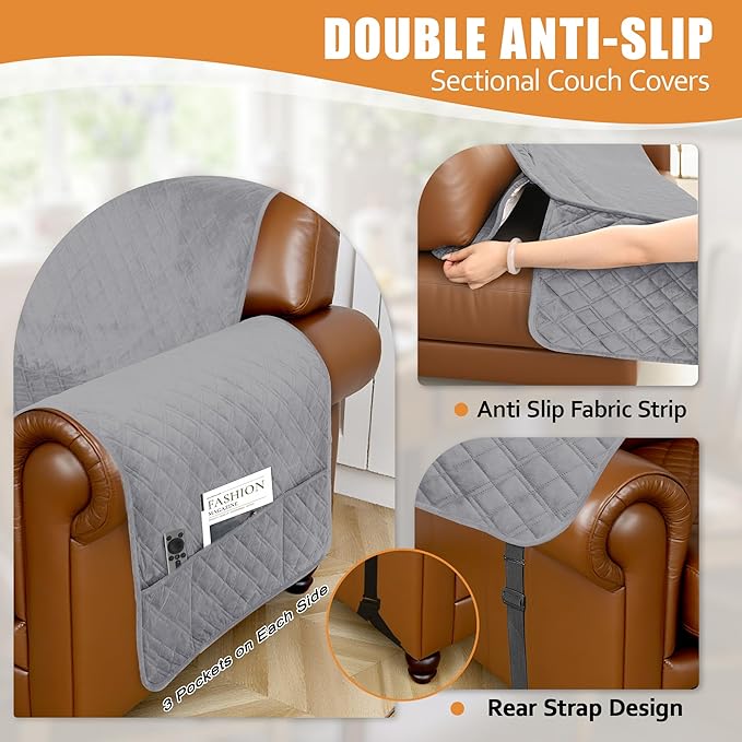 Arfntevss Waterproof Sectional Couch Covers L Shape Washable Velvet Sofa Cover - Image 4