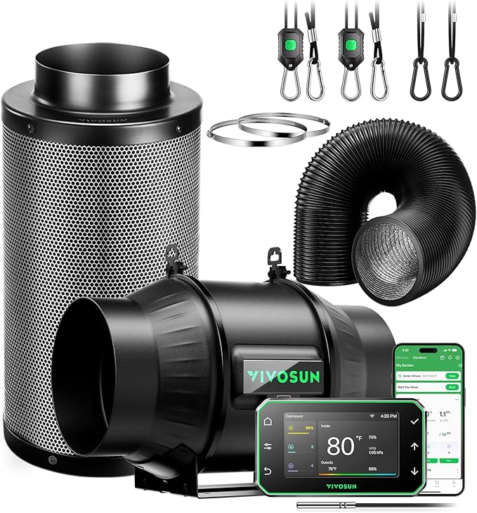 VIVOSUN Smart Air Filtration PRO T6 Kit 6", AeroZesh T6 Inline Duct Fan by VIVOSUN