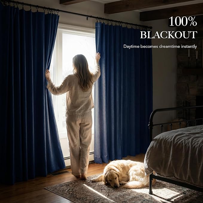 RYB HOME Navy Blue 100% Blackout Curtains - Image 3