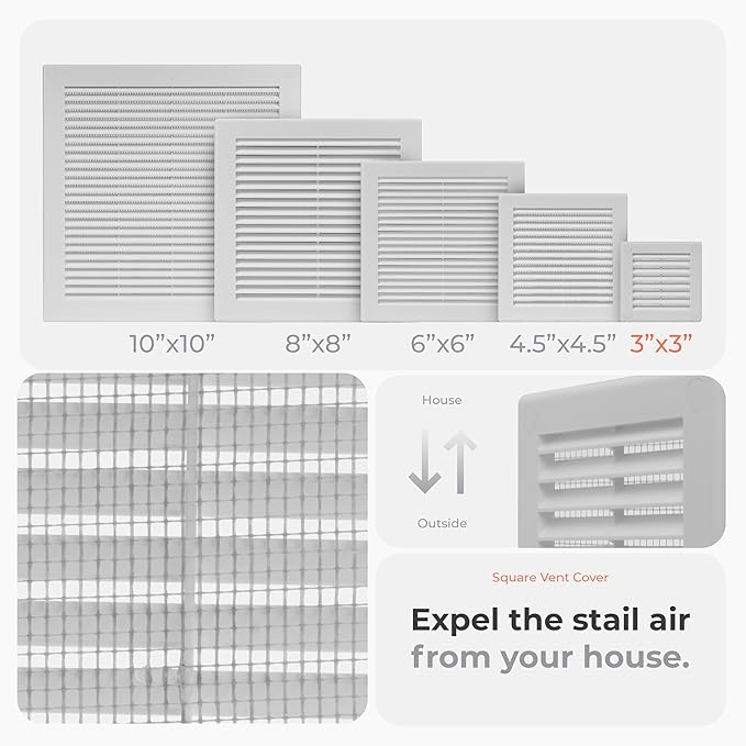 5-Pack 4" x 4" Square Air Vent Cover – White Plastic Vent Deflector - Image 3