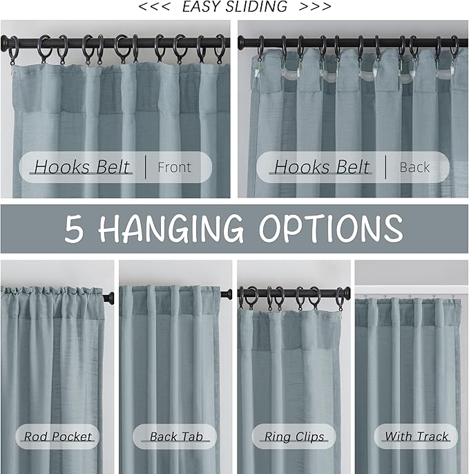 Stone Blue Linen Back Tab Curtains - Image 3