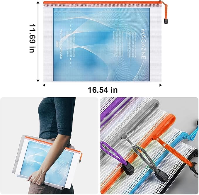 12 Pack A3 Mesh Zipper Pouch Bags, Waterproof Zipper Pouches - Image 4