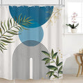 Blue Boho Modern Shower Curtain Mid Century Abstract Gold Green Leaves Sun Arch by MitpokBrand