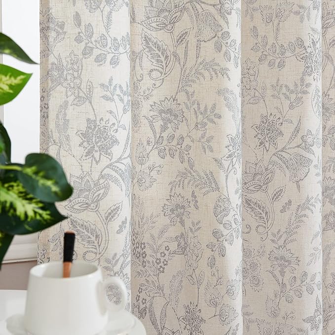 Vangao Floral Linen Curtains for Living Room 96 Inches Long Purple Grey - Image 4