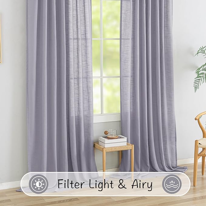 Lilac Purple Linen Back Tab Curtains 96 Inches Long 2 Panels Set - Image 5