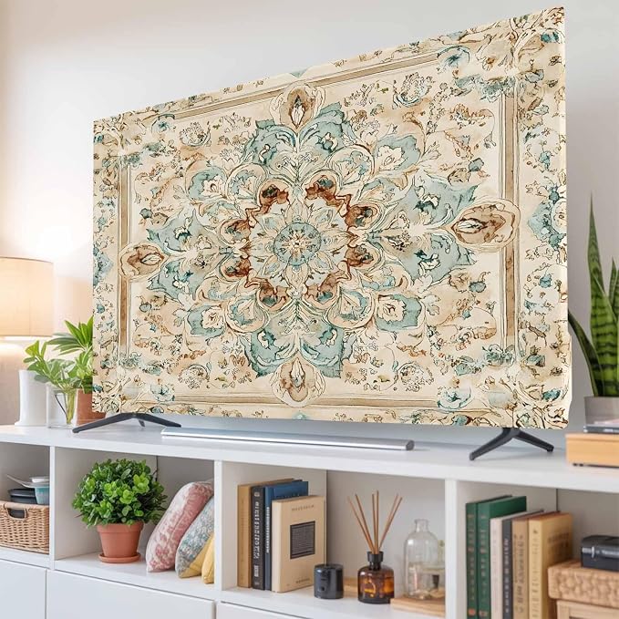 Bohemian Style Flowers Indoor TV Cover, Elastic TV Screen Protector Retro by Unknown
