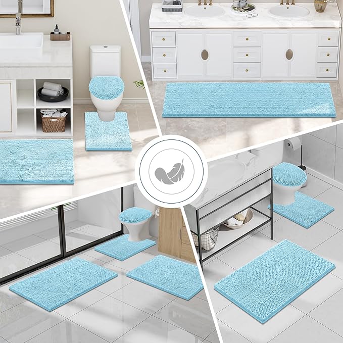 Smiry Luxury Chenille Toilet Rugs U-Shaped 24x24, Soft Absorbent Non-Slip - Image 7