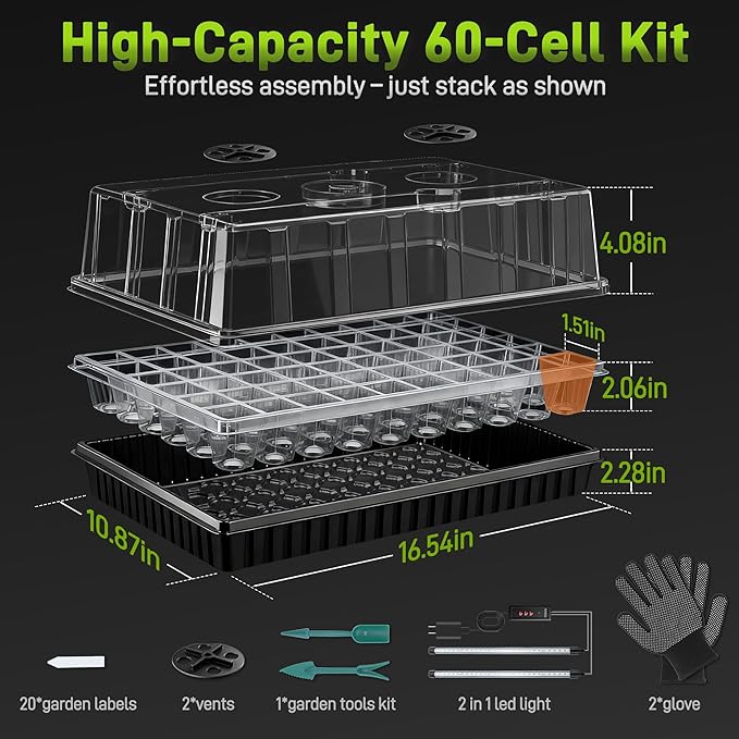 60-Cell Seed Starter Tray with Grow Light, Seedling Starter Trays with 4.08" - Image 2