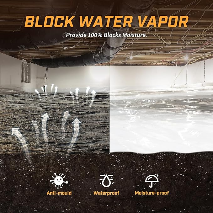 Crawl Space Vapor Barrier, 10mil Film, Heavy Duty Polyethylene Film, Drop Cloth - Image 2