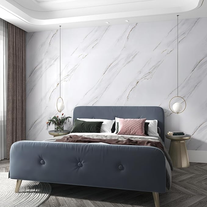48"x196.8" Extra Wide White Marble Contact Paper Stick and Peel Wallpaper PVC - Image 4