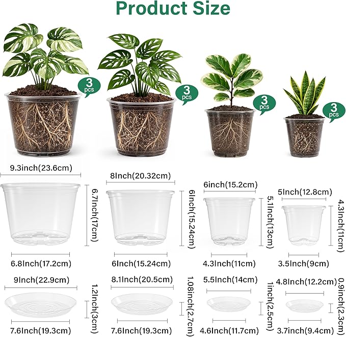 12 Pack 10/8/6/5 Inch Reinforced Large Clear Nursery Pots - Image 2