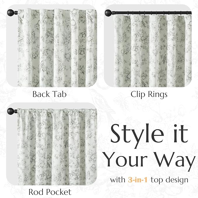 jinchan 95% Blackout Floral Curtains 63 Inch Length, Printed Flower Sage Green - Image 4