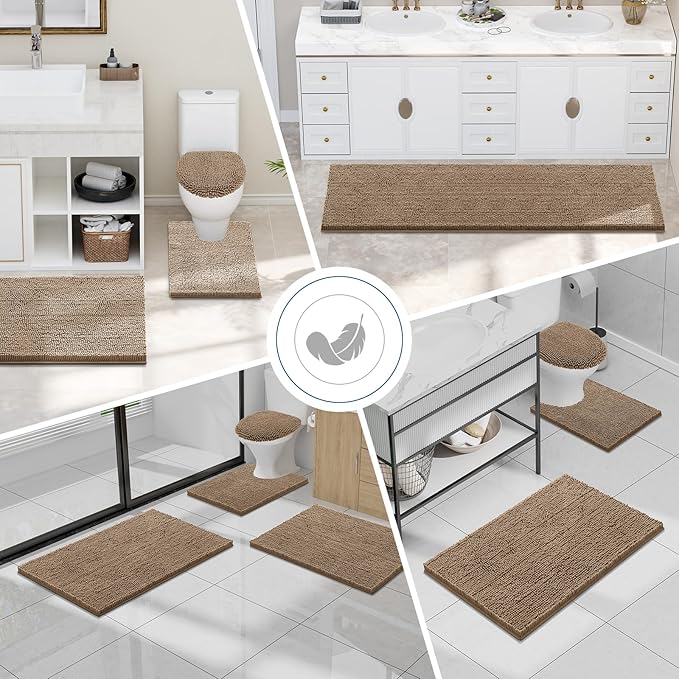 Smiry Luxury Chenille Toilet Rugs U-Shaped 20x20, Soft Absorbent Non-Slip - Image 7
