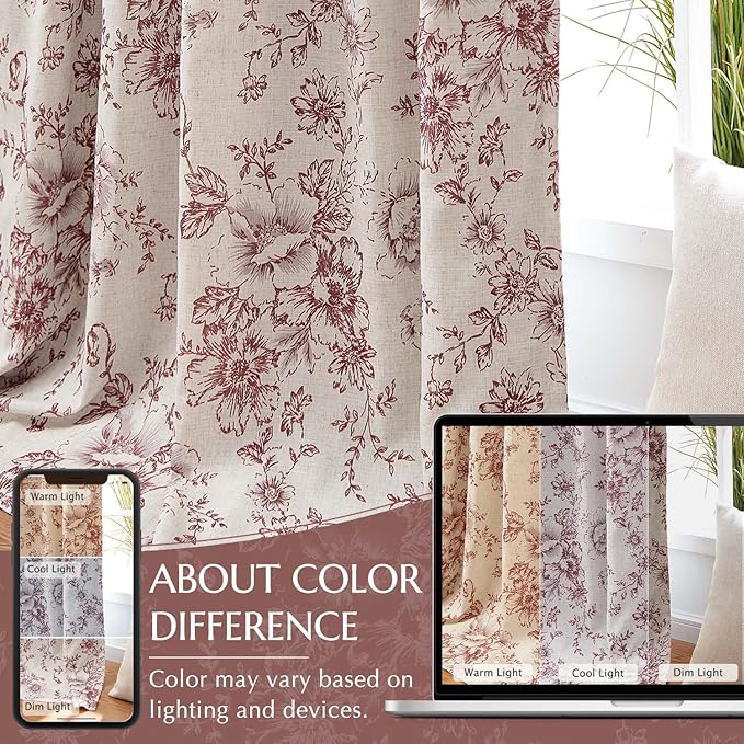 jinchan Blackout Floral Curtains Linen Blend Curtain - Image 6