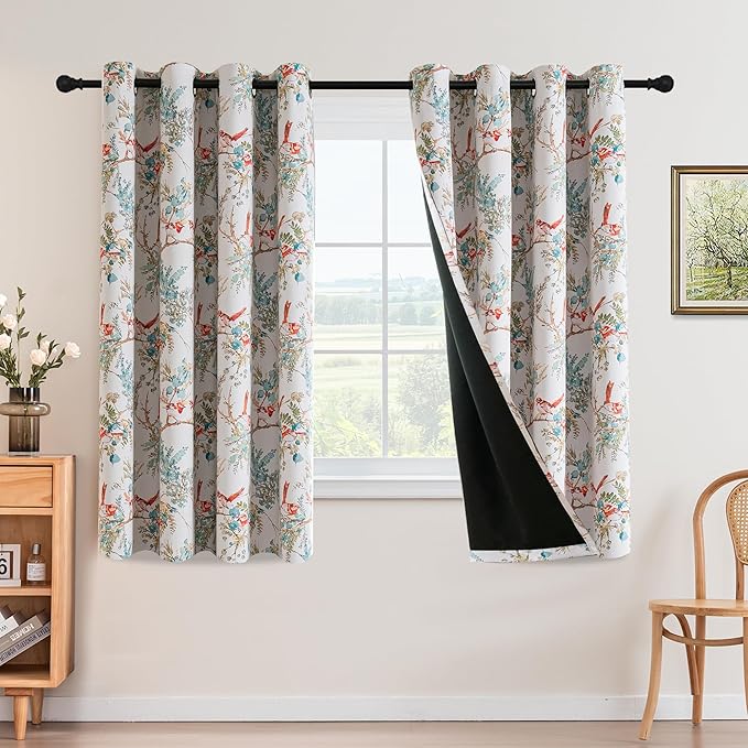 H.VERSAILTEX 100% Blackout Floral Curtains 63 inch Length 2 Panels Vintage by HVERSAILTEX