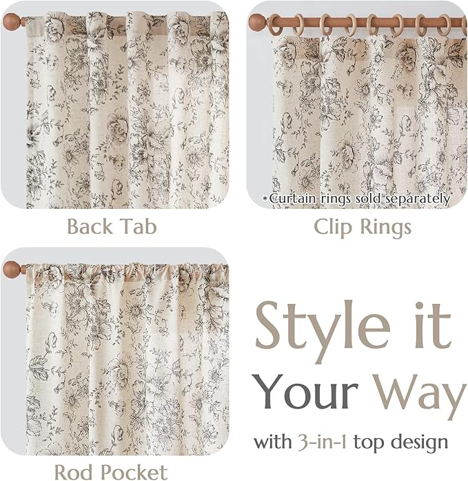 jinchan Linen Blend Curtain Floral Curtains - Image 5
