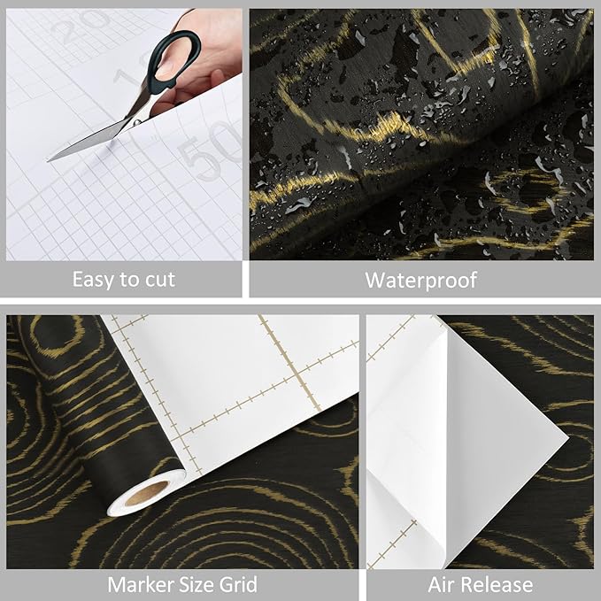WESTICK 24" x 120" Large Black/Gold Wood Contact Paper - Image 6