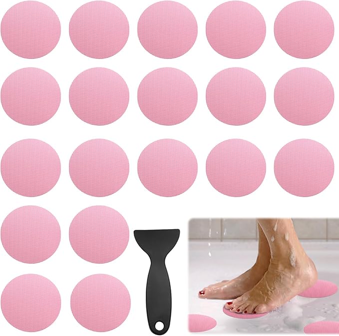 24 PCS Bathtub Non Slip Stickers Pink Adhesive Decals Round Shape Anti Slip by Coufce