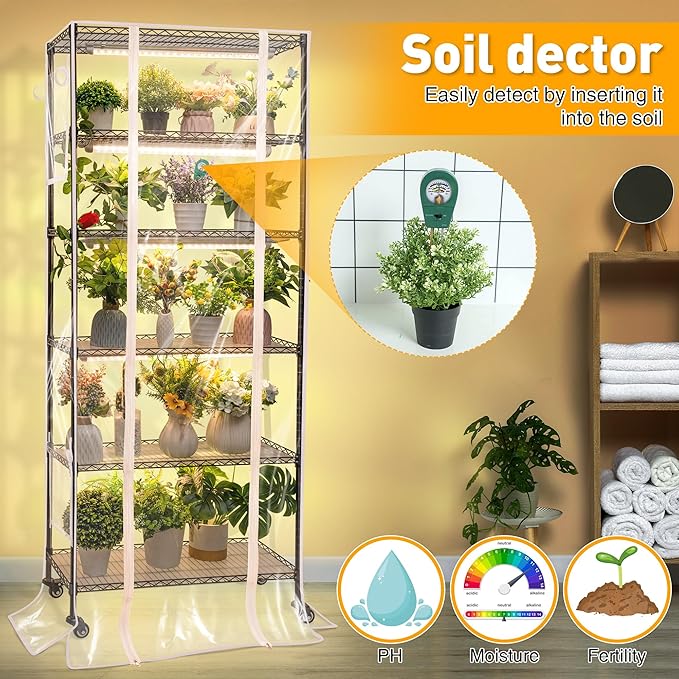 Meonum Indoor Greenhouse with Grow Lights, 6 Tier Metal Plant Shelf with Cover - Image 6