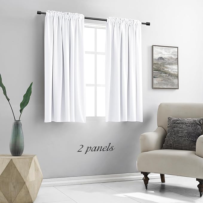 DONREN 48 Inches Long Pure White Half Blackout Curtains - Image 5