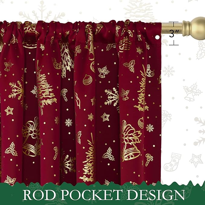 NICETOWN 2 Christmas Red Curtains 52 x 90 Inch, Holiday Style Window Treatment - Image 3