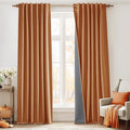 RYB HOME Burnt Orange Total Blackout Curtains Linen Texture, Rustic Fall by RYBHOME