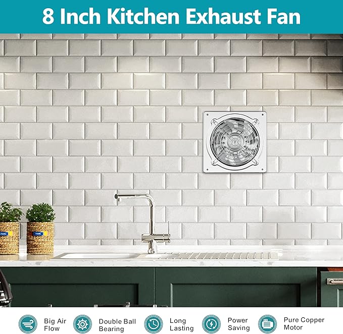 HG Power 8 Inch Kitchen Exhaust Fan, 576CFM Metal Attic Exhaust Fan, Wall - Image 7