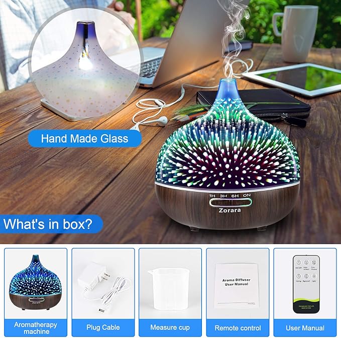 Essential Oil Diffuser 550ml Cool Mist Humidifier 3D Glass Ultrasonic - Image 8