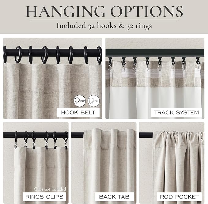 Natural Linen 86 Inch 100% Blackout Curtains - Image 4