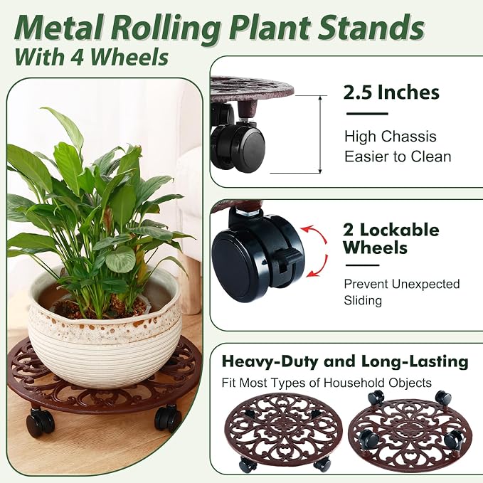 3 Packs 14 Inch Rolling Plant Stand - Image 3