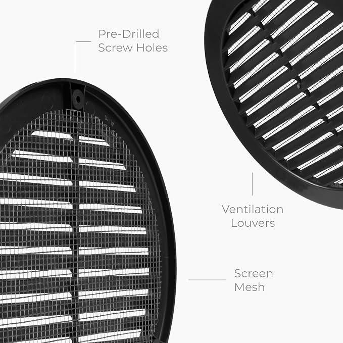 50-Pack 4" Round Air Vent Cover – Black Plastic Soffit Air Vent Deflector - Image 6