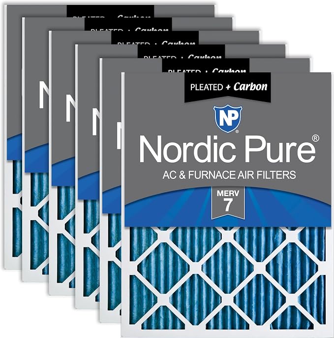 Nordic Pure 14x20x1 Pleated MERV 7 Plus Carbon Air Filters 6 Pack | Actual by NordicPure