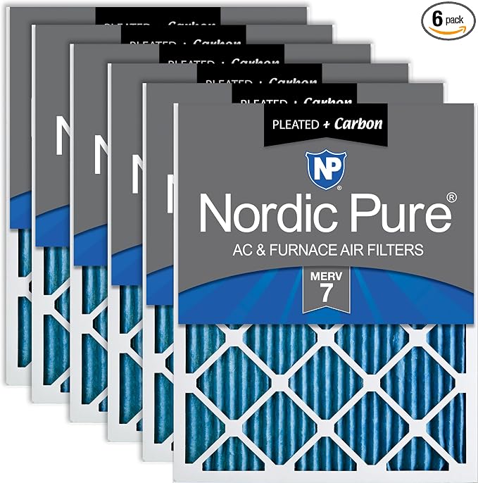 Nordic Pure 24x30x1 Pleated MERV 7 Plus Carbon Air Filters 6 Pack | Actual by NordicPure