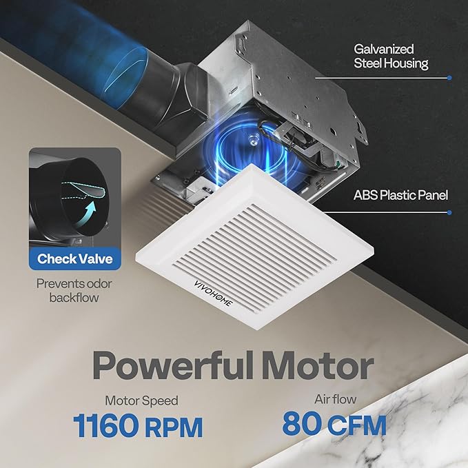 VIVOHOME Ultra-Quiet 80 CFM Bathroom Exhaust Fan, 1.5 Sone 95 Sq.Ft Coverage - Image 4