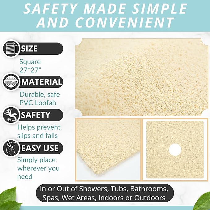 Enkosi Loofah Shower Mat with Drain Hole – Cushioned Anti-Slip Square Bath Mat - Image 4