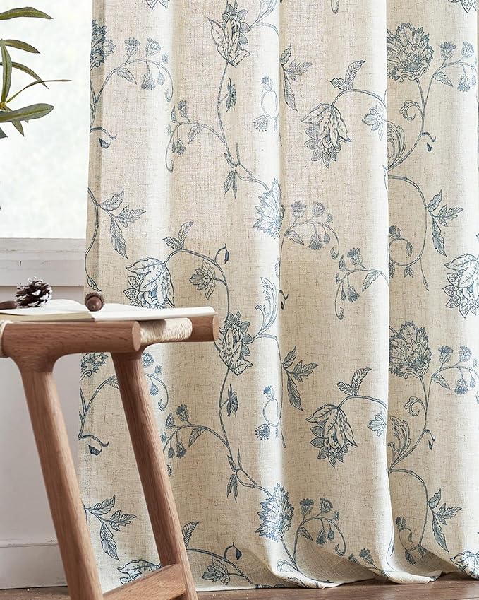jinchan Linen Curtains Floral Curtains 63 Inch Length - Image 8