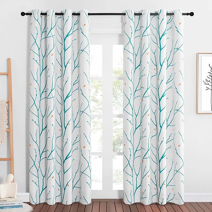 NICETOW Twisted Branch Room Darkening White Curtains, Thermal Insulated Grommet by NICETOWN