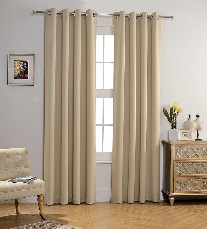 MYSKY HOME Beige Bedroom Curtains, 84 Inch Long Blackout Curtains by MYSKYHOME