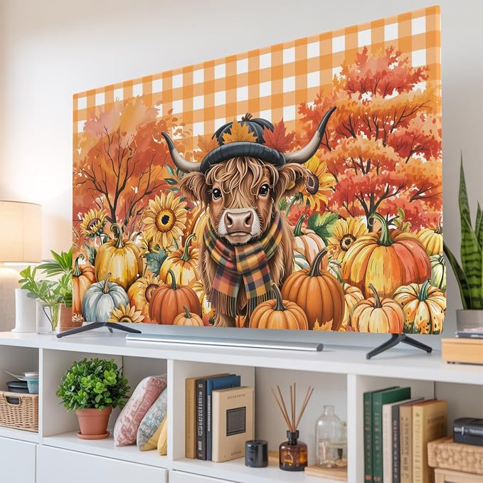 Scottish Highland Cow Indoor TV Cover, Elastic TV Screen Protector Country by Unknown