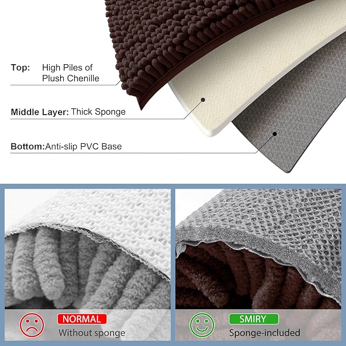 Smiry Luxury Chenille Bathroom Rugs 59x35, Extra Soft and Absorbent Shaggy Bath - Image 6