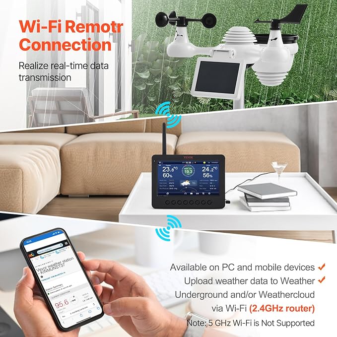 VEVOR 7-in-1 Wi-Fi Solar Self-Charging Weather Station - Image 3