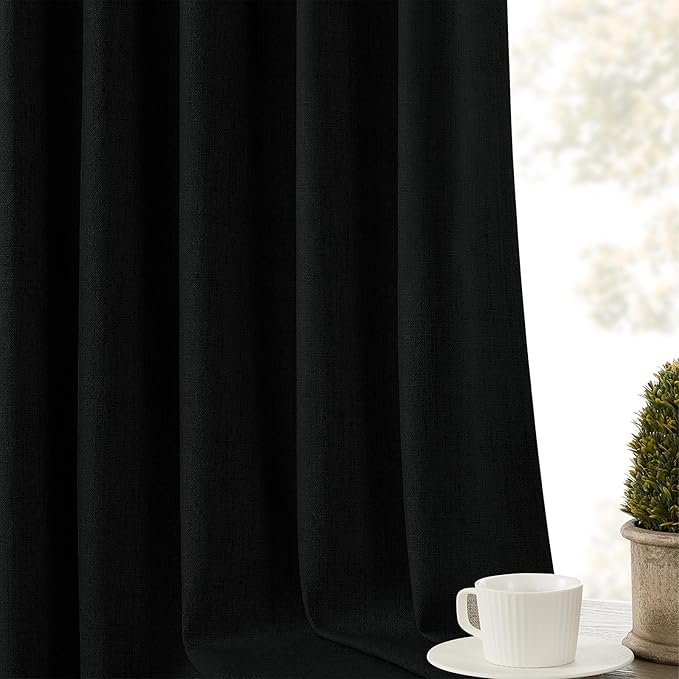 CUCRAF Linen 100% Blackout Curtains 63 Inch Length 2 Panels Set, Back Tab and - Image 8